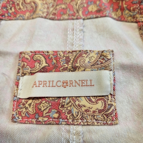 Vintage APRIL CORNELL Bib Overalls PINK FLORAL PAISLEY Cotton Blend Denim Small - Picture 3 of 9